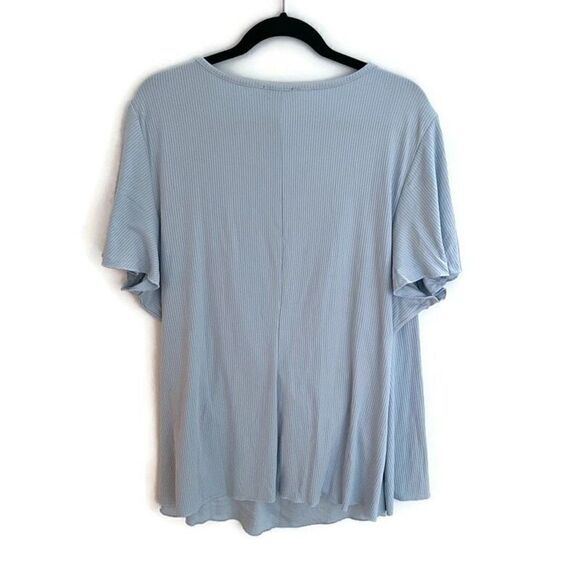 Lane Bryant Short Sleeve Wrap Top Blouse Drapy V Neck Pastel Blue 26 / 28 - Picture 2 of 8